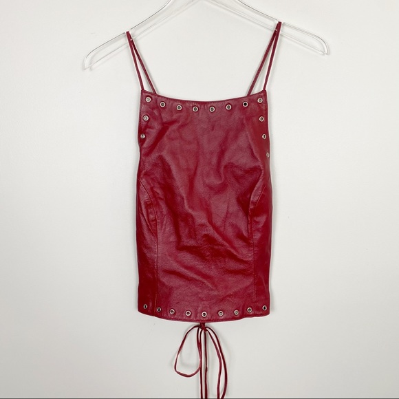 Vintage Tops - VINTAGE Y2K Leather Lace Up Back Tank 12 Red 90’s